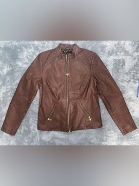 Baccini Women’s Brown Faux Leather Moto Jacket